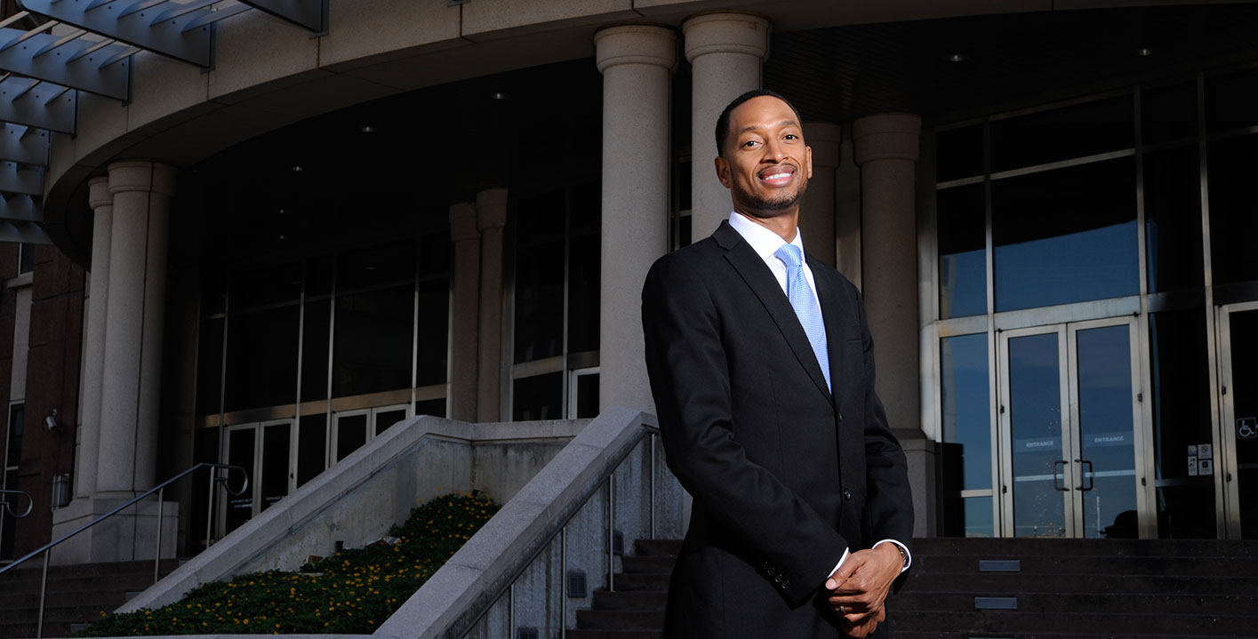 Attorney Marcus Hedman outside the Houston courthouse